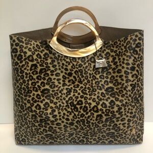 Leopard Print Tote Bag with Gold Accent Handles